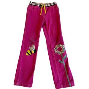 Boden Girl Pink Corduroy Pink Patchwork Embroidered Bee Floral Kids Pants 10Y